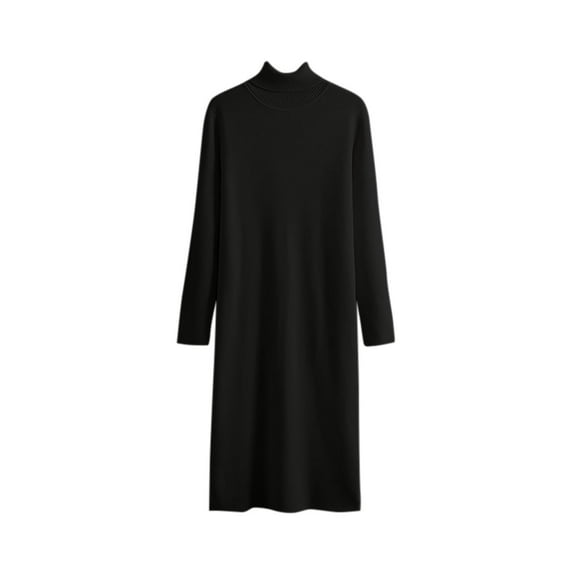 Diufon Womens Fall Knit Dresses Casual Solid Color Midi Dress High Neck Long Sleeve Dress