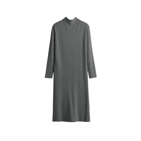 Diufon Womens Fall Knit Dresses Casual Solid Color Midi Dress High Neck Long Sleeve Dress