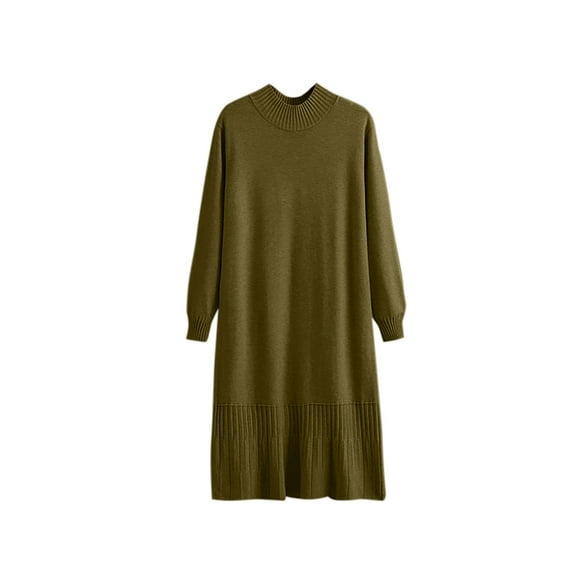 Diufon Womens Fall Knit Dresses Casual Solid Color Midi Dress High Neck Long Sleeve Dress