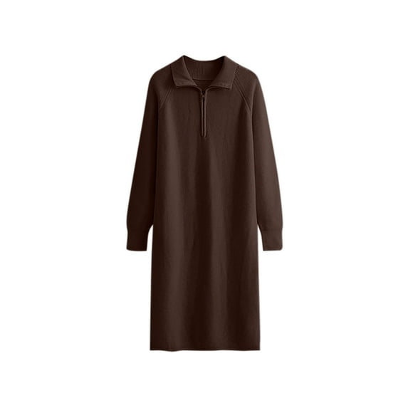 Diufon Womens Fall Knit Dresses Casual Solid Color Midi Dress Lapel Long Sleeve Dress
