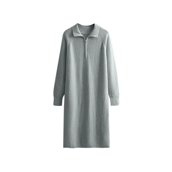 Diufon Womens Fall Knit Dresses Casual Solid Color Midi Dress Lapel Long Sleeve Dress