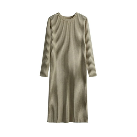 Diufon Womens Fall Knit Dresses Casual Solid Color Midi Dress Round Neck Long Sleeve Dress