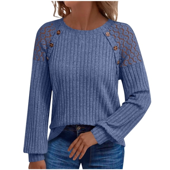 Diufon Womens Fall Sweaters Knitted Lightweight Long Sleeve Shirts Dressy Casual Lace Patchwork Pullover