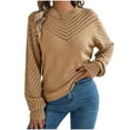 thumbnail image 1 of Diufon Womens Fall Sweaters Solid Color Hollow-Out Pullover Tops Round Neck Long Sleeve Tops, 1 of 7