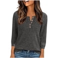 thumbnail image 1 of Diufon Womens Fall Sweaters Solid Color Button V Neck Tops Knitted Cotton Long Sleeve Pullover Tops, 1 of 7