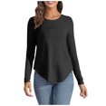 thumbnail image 1 of Diufon Womens Fall Tunics Cotton Solid Color Pullover Tops Round Neck Long Sleeve Tops, 1 of 7