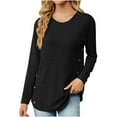 thumbnail image 1 of Diufon Womens Fall Tunics Solid Color Side Button Blouses Round Neck Long Sleeve Tops, 1 of 4