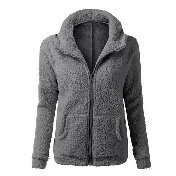 Diufon Womens Fleece Hoodies Fall Winter Cozy Zip Up Solid Color Long Sleeve Thermal Hooded Sweatshirts