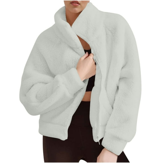 Diufon Womens Fleece Jacket Casual Long Sleeve Collared Zipper Coats Fall Fashion Winter Outwear with Pockets