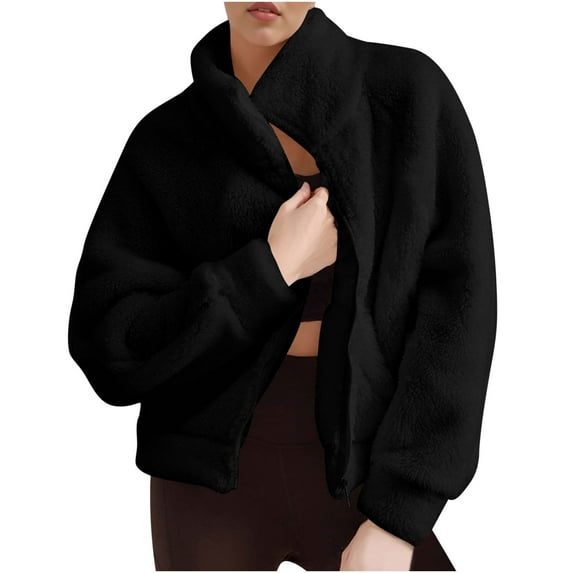 Diufon Womens Fleece Jacket Casual Long Sleeve Collared Zipper Coats Fall Fashion Winter Outwear with Pockets
