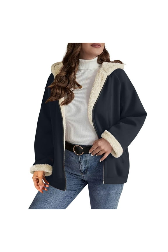 Womens Fleece Jacket Oversized Casual Long Sleeve Zip Up Hoodie Jackets Fall Winter Warm Outwear