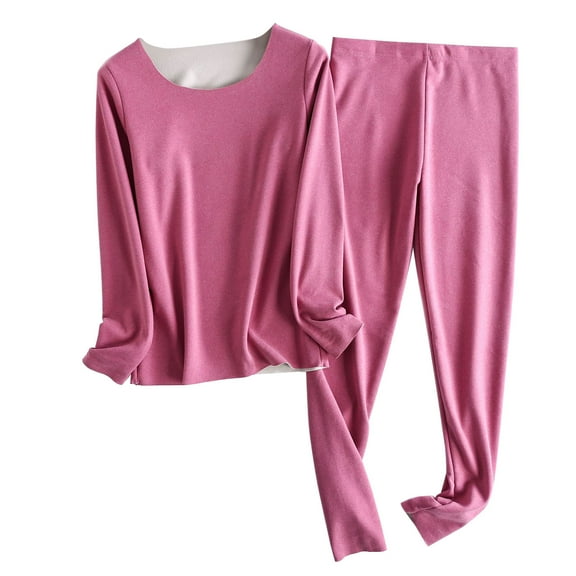 Diufon Womens Fleece Pajamas Sets Round Neck Long Sleeve Tops Elastic Waist Pants Warm Sets