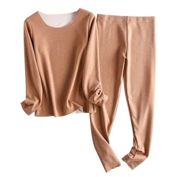 Diufon Womens Fleece Pajamas Sets Round Neck Long Sleeve Tops Elastic Waist Pants Warm Sets