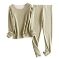 thumbnail image 1 of Diufon Womens Fleece Pajamas Sets Round Neck Long Sleeve Tops Elastic Waist Pants Warm Sets, 1 of 1