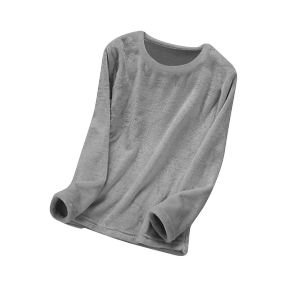 Diufon Fleece Tops for Women Long Sleeve Thermal Pullover Pajamas Top Fall Winter Warm Crewneck Fuzzy Sleepwear