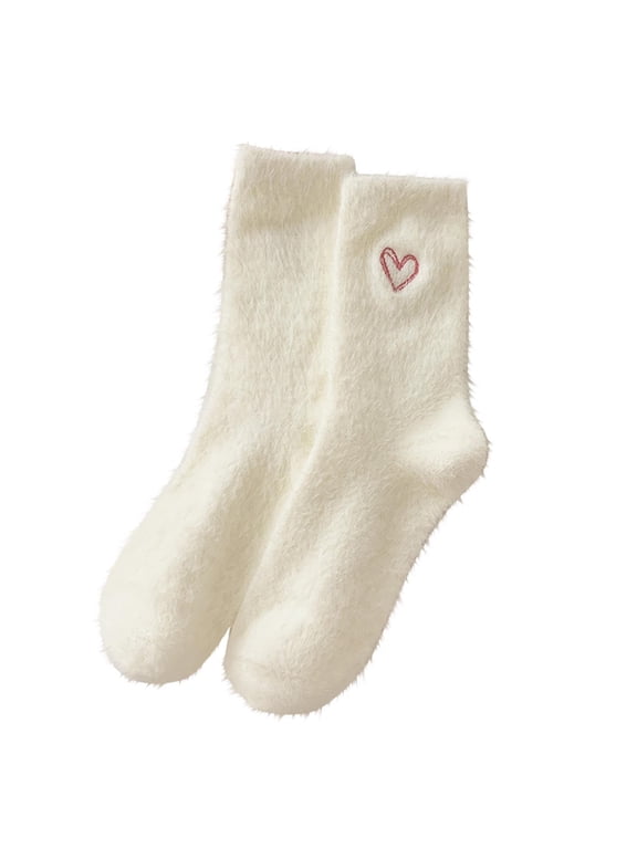 Womens Fleece Socks Fall Winter Thickened Warm Socks Cute Solid Color Fuzzy Home Slipper Socks