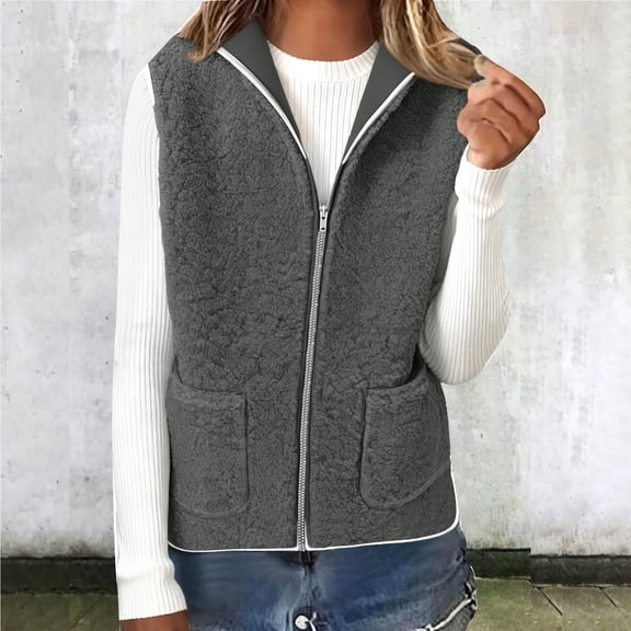 Diufon Womens Fleece Vest Hooded Sleeveless Full Zip Jacket Casual Fashion Winter Warm Coats with Pockets