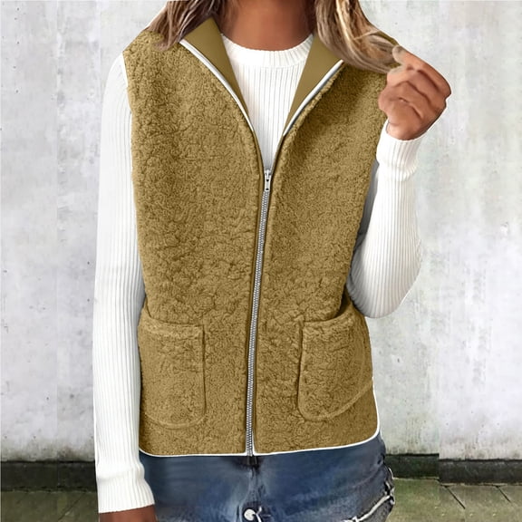 Diufon Womens Fleece Vest Hooded Sleeveless Full Zip Jacket Casual Fashion Winter Warm Coats with Pockets