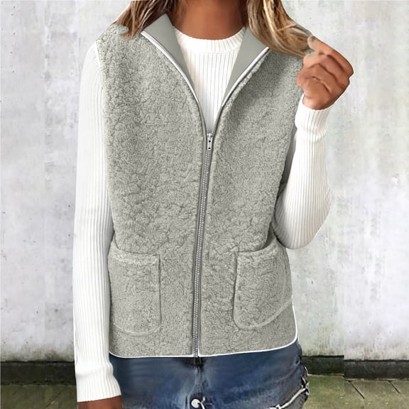 Diufon Womens Fleece Vest Hooded Sleeveless Full Zip Jacket Casual Fashion Winter Warm Coats with Pockets