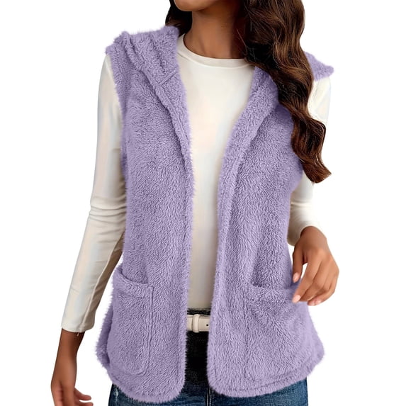 Diufon Womens Fleece Vest Casual Sleeveless Hooded Jacket Fall Winter Warm Open Front Outerwear with Pockets