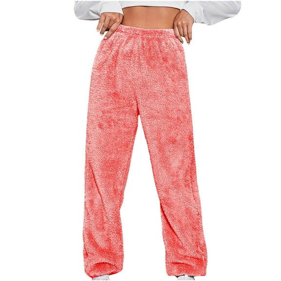 Diufon Womens Fleece Wide Leg Pants Elastic High Waist Lounge Pants Winter Flannel Pants
