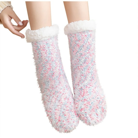 Diufon Womens Fuzzy Socks Soft Thickened Fleece Warm Socks Non Slip Fall Winter Plush Slipper Home Socks
