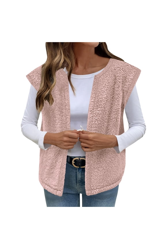 Womens Fuzzy Warm Vest Casual Sleeveless Open Front Cardigan Lightweight Fall Fashion Winter Jackets