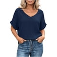 thumbnail image 1 of Diufon Womens Gauze Tops Summer Casual Short Sleeve V Neck Cotton Linen Blouse Solid Color Textured Tunic Tees, 1 of 8