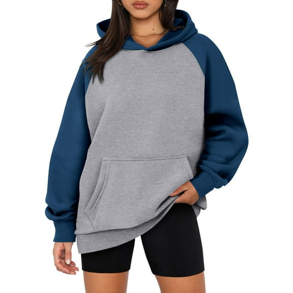 Diufon Womens Hoodies Tops Trendy Color Block Tops Long Sleeve Sweatshirts with Pockets
