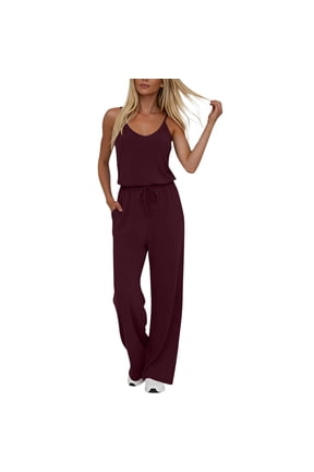 Womens Jumpsuits Summer Dressy Sleeveless Wide Leg Long Pants Rompers Casual Outfits with Pockets