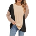 thumbnail image 1 of Diufon Womens Knit Blouses Casual Round Neck Long Sleeve Tees Color Block Pullover Tops, 1 of 7