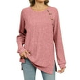 thumbnail image 1 of Diufon Womens Knit Blouses Round Neck Button Long Sleeve Pullover Tops Solid Color Sweaters, 1 of 7