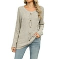 thumbnail image 1 of Diufon Womens Knit Blouses Round Neck Button Long Sleeve Pullover Tops Solid Color Sweaters, 1 of 7