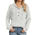 thumbnail image 1 of Diufon Womens Knit Blouses V Neck Long Sleeve Pullover Tops Solid Color Drawstring Hoodies, 1 of 7