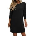 thumbnail image 1 of Diufon Womens Knit Cotton Dress Solid Color Mini Dress Round Neck Long Sleeve Dress with Pockets, 1 of 6