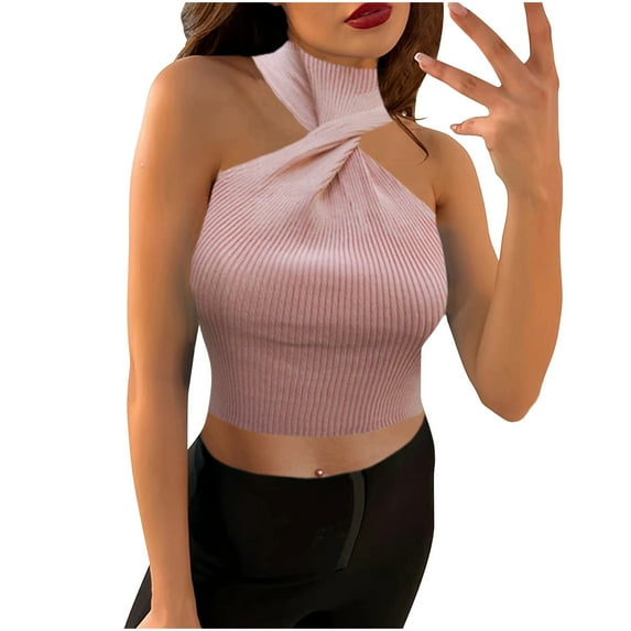 Diufon Womens Knit Crop Tops Summer Casual Solid Color Tank Tops Sleeveless Strapless Tees