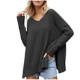 thumbnail image 1 of Diufon Womens Knit Pullover Tops Solid Color Side Hem Split Sweaters V Neck Long Sleeve Blouses, 1 of 7