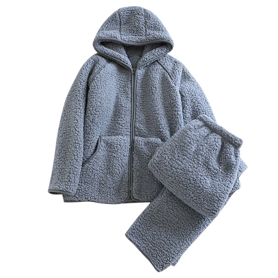 Diufon Womens Lamb Fleece Pajamas Set Full Zipper Long Sleeve Hoodies Tops Elastic Waist Pants Sets