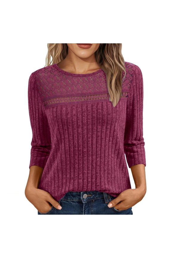 Womens Lightweight Sweaters Fall Winter Long Sleeve Shirt Casual Lace Hollow Out Crewneck Tunic Tops