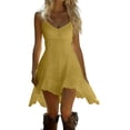 thumbnail image 1 of Diufon Womens Linen Dress Spaghetti Strap Ruffled Hem Mini Dress Casual Flowy V Neck Sundress Summer Beach Dresses, 1 of 6