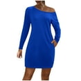 thumbnail image 1 of Diufon Womens Long Sleeve Dresses Solid Color Mini Dress One Shoulder Dress with Pockets, 1 of 7