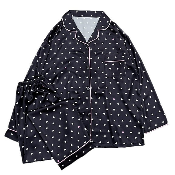 Diufon Womens Long Sleeve Pjs Sets Polka Dot Lapel Button Loungewear Shirts Elastic Waist Pants Sets