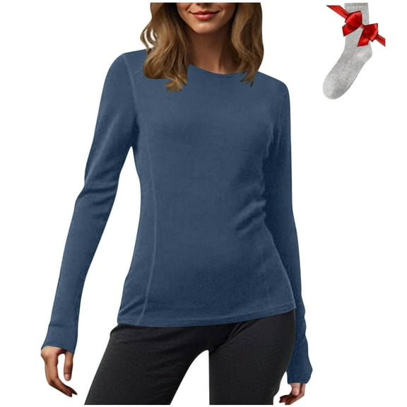 Diufon Womens Long Sleeve Shirts Casual Soft Crewneck Tops Plus Size Basic Underwear Fall Fashion Clothes