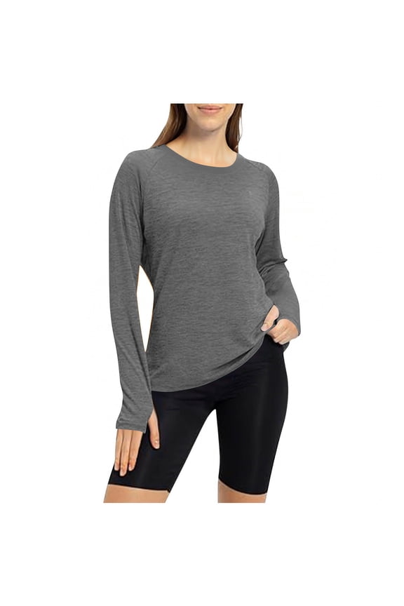 Womens Long Sleeve Shirts Casual Yoga Sports Running Workout Tops Thumb Holes Fall Fashion Clothes