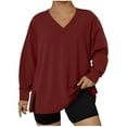thumbnail image 1 of Diufon Womens Long Sleeve Tops Casual Plus Size V Neck Basic Shirts Solid Color Side Slit Fall Fashion Clothes, 1 of 5