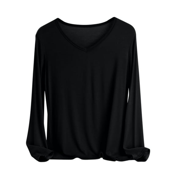 Diufon Womens Long Sleeve Tops Fall Casual V Neck Pullover Tops Solid Color Breathable Blouses