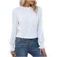 thumbnail image 1 of Diufon Womens Long Sleeve Tops Ruffle Round Neck Blouses Casual Loose Solid Color Pullover Tops, 1 of 7