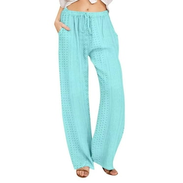 Diufon Womens Lounge Pants Solid Color Pants Elastic Waist Drawtring Cotton Line Pants with Pockets