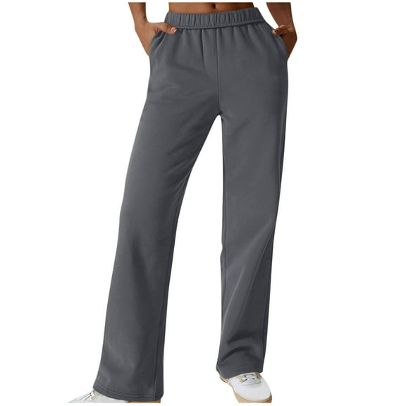 Diufon Womens Lounge Pants Solid Color Sweatpants Elastic Waist Straight Pants with Pockets