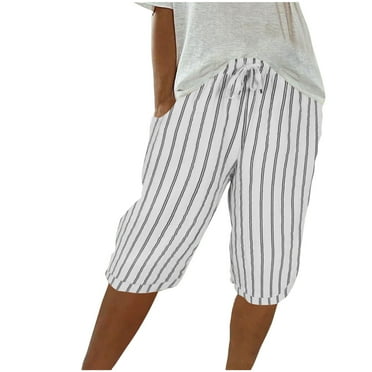 Diufon Womens Lounge Shorts Plus Size Stripe Printed Shorts Elastic Waist Drawstring Shorts with Pockets